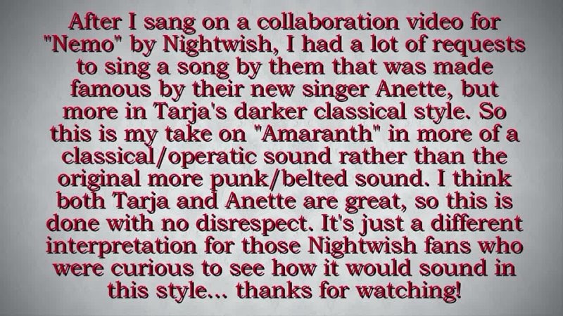 Amaranth (Nightwish cover Tarja Style) Sung by Elisha Jordan