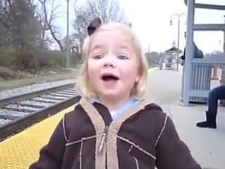 A Sweet Little Girl Sees A Train For The First Time