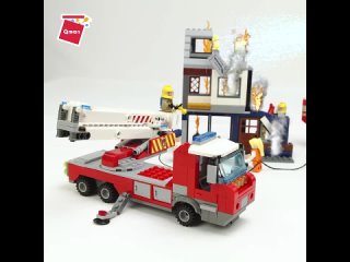 Qman creator city пожарный трап, грузовик, автомобиль, офшорное поле, комплекты строительных блоков, лес, рейнджер, игрушки для