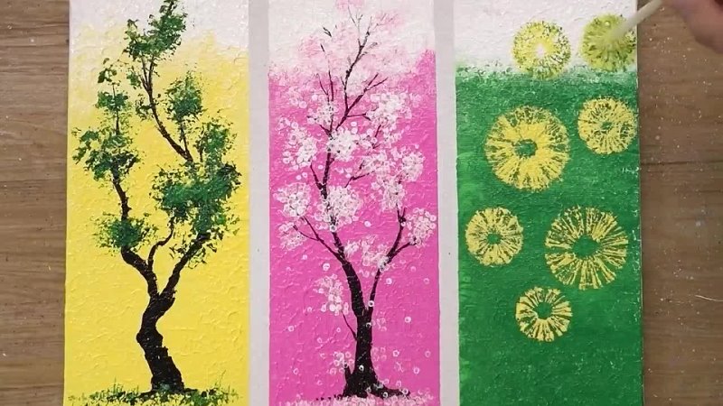 How to paint 3 Different Trees for Beginners   Simple Acrylic Painting Techniques