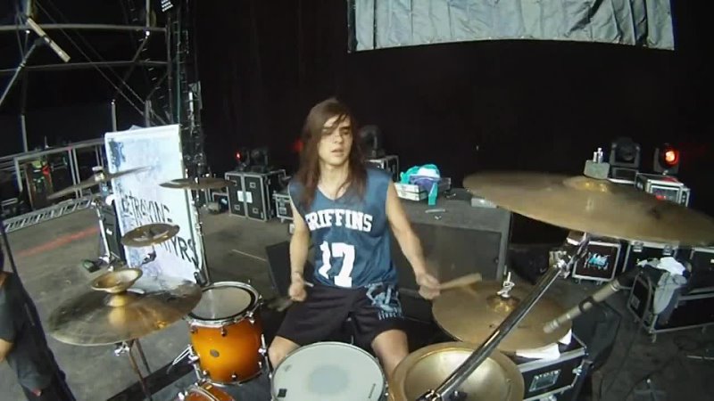 Mark Mironov of Betraying The Martyrs drumming at HELLFEST