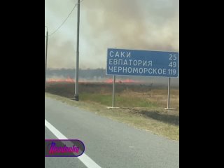 В Крыму полыхает трасса Симферополь – Евпатория    Вдоль автодороги Симферополь – Евпатория полыхает сухая трава —... (видео)