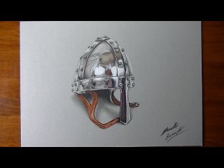 Crazy Realistic Drawing. Chrome helm with leather chin strap