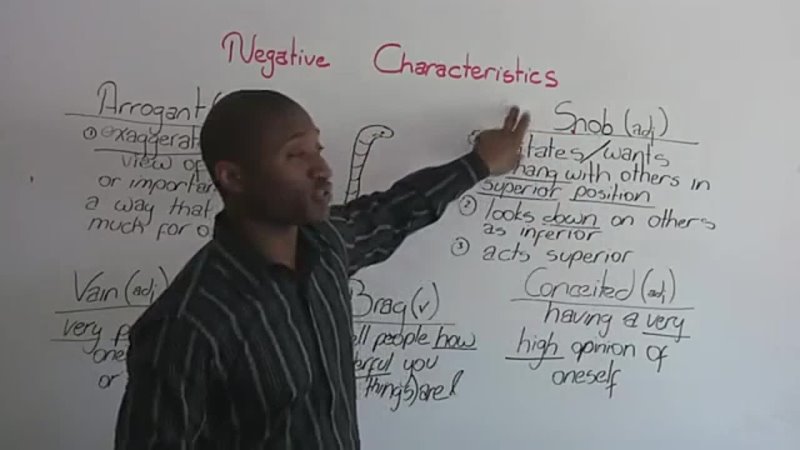 English Vocabulary - Negative Characteristics - arrogant, vain, 