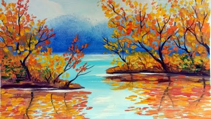 Осенний пейзаж рисунок цветными карандашами поэтапно
