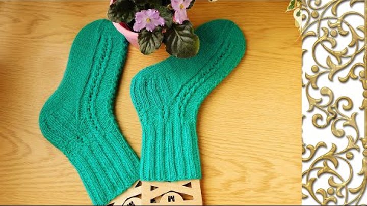 Ажурные носки на спицах с пяткой «подковой». #knitting #носкиспицами