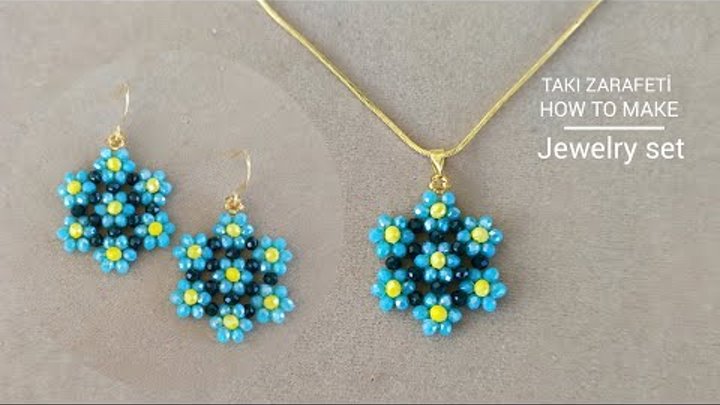Elegant crystal daisy jewelry set. Earrings & Necklace. Zarif bo ...