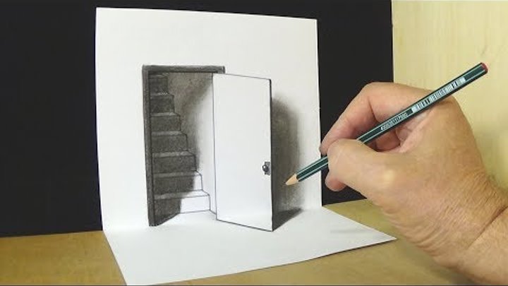 Trick Art Drawing - The Door Illusion - Magic Perspective with Pencil