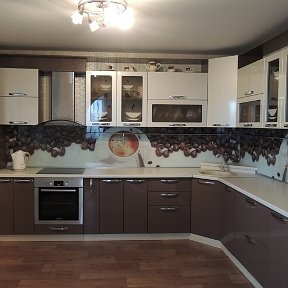 Фотография "Кухня с фасадами Сливочный/Шоколад металл-4010/3120мм"