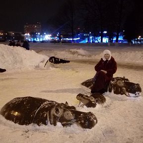 Фотография "Бегемоты в снегу! Целая семья! И все в Одинцово!"