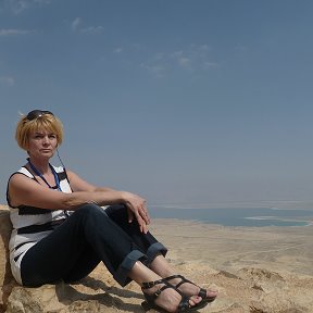 Фотография "Крепость Масада, вдали Мертвое море."