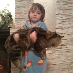 Фотография "Викуля и наш маленький котик магнатик."