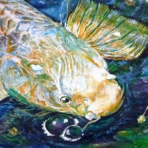 Фотография "Золотая  рыбка.(Фрагмент) Акрил,холст, 70х50 см."
