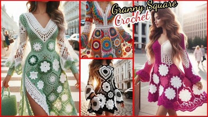 MOST Beautiful 🌻LADIES Crochet Dress 👗 2024 (IDEAS) GRANNY SQUARE  ...