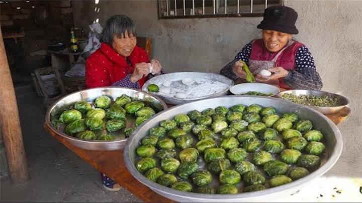 子孫冬至沒回家，阿婆跟閨蜜做糍粑落水包，綠油油一口一個Grandma cooking traditional Chinese food  ...