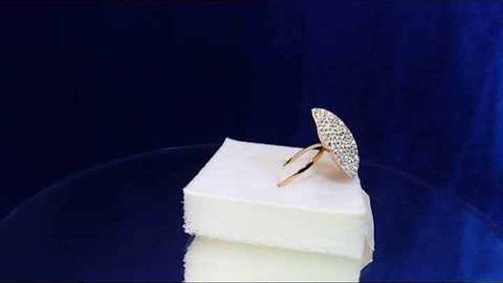Золотое кольцо диск усыпанного множеством кристаллов Сваровски Ф3016