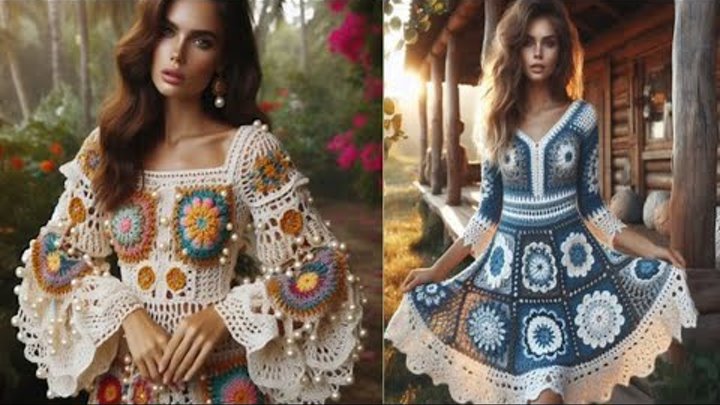 woóoow 🔥 crochet granny square dress knitted with wool #crochet #kn ...