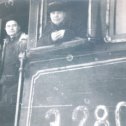 Фотография "На фото мой отец Тиунов Николай Федорович в 1956 году на паровозе на станции Тайга."