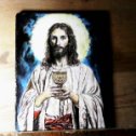 Фотография "Икона ( Иисус с чашей ) масло / дерево с тканью 20х15 см 2024 г."