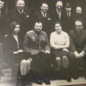 Фотография "Дедушка с Гагариным. Третий слева во втором ряду. Он снимал документальный фильм про Гагарина."