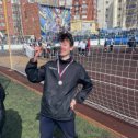 Фотография "Внук Захар с призовым кубком за 2-е командное  место в краевой легкоатлетической эстафете на приз газеты "Звезда"."