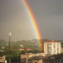 Фотография "Впервые вижу такую необычную, очень  яркую радугу, и прямо над головой"