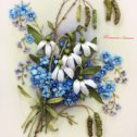 Фотография "Композиция "Весенний букет" взята из стоковых фотографий в интернете, дополнена мастером, срисована на ткань акриловыми красками для ткани и расшита лентами."