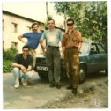 Фотография "Моя первая иномарка... 1990 год... Сидит Сашка Карякин, стоят - я,Игорь Лапкин и Валера Недогонов."