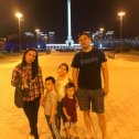 Фотография "Моя дочь Полина и сын Иван с внуками на прогулке по вечерней Астане"