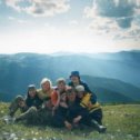 Фотография "Где-то высоко в горах Алтая, 2001 г. 
Я - вверху вторая слева."