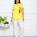 Фотография "Ледис - футболка желтый
Цена: 762 руб.
Размер: 48, 50, 52, 54, 56, 58, 60, 62
Трикотаж - Кулирка (Хлопок 100%).<br />
<br />
Футболка из кулирки с принтом.
Материал: Кулирка
цвет: желтый"