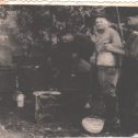 Фотография "Фото до сентября 1957г. За огородом, под дубом. А.С.Круглей, ?, И.Т.Иванюкович."