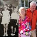 Фотография "Два фото с разницей в 60 лет!Старшая сестра Лена и младший брат Володя(это Я). Удивительное совпадение выражения лиц детских и взрослых! 🔥"