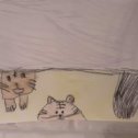 Фотография "Котики под одеялом😜😄 А один котик только лапку высунул, а сам под одеялом. Ему там тепленько🤗 Так изобразила котиков моя внученька и прокомментировала рисунок😄"