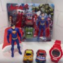 Фотография "Фигурки супергероев с часами и с машинками 
В наборе 1 герой, 2 машинки и часы 
Цена: 450р"
