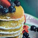 Фотография "Картина «Панкейки в меду и ягодах». Холст на подрамнике, кисти, акрил. 60см*50см. Осень 2023."
