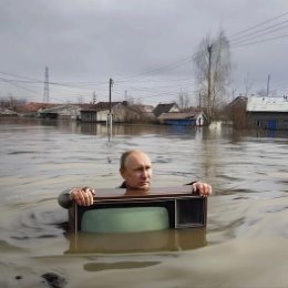 Фотография "Тонущий 72 летний старик, удерживается на плаву только благодаря телевизору."