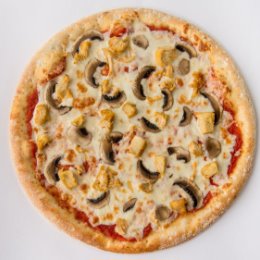Фотография "Курица грибы 30 см - 290 рублей состав: Пицца соус, моцарелла, курица, шампиньоны, пармезан, орегано"