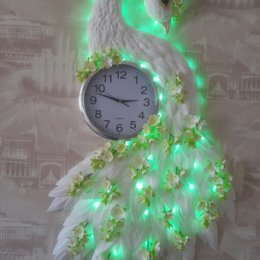 Фотография "Вот и готова настенная композиция с часами Жар-птица. Высота около 110 см, ширина примерно 60. Подсветка - светодиодная гирлянда. Спасибо Галине за заказ"