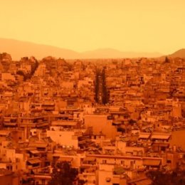 Фотография "Африканкая пыль покрыла небо Греции в оражевый цвет"