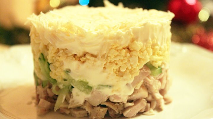 Салат слоями курица с фото пошагово Салат слоями курица с фото пошагово
