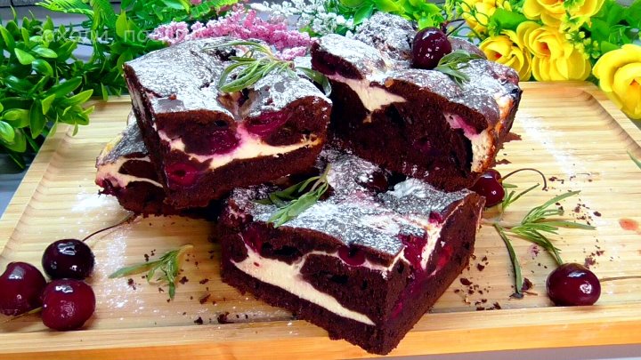 Брауни с творогом и вишней фото Брауни с творогом и вишней фото