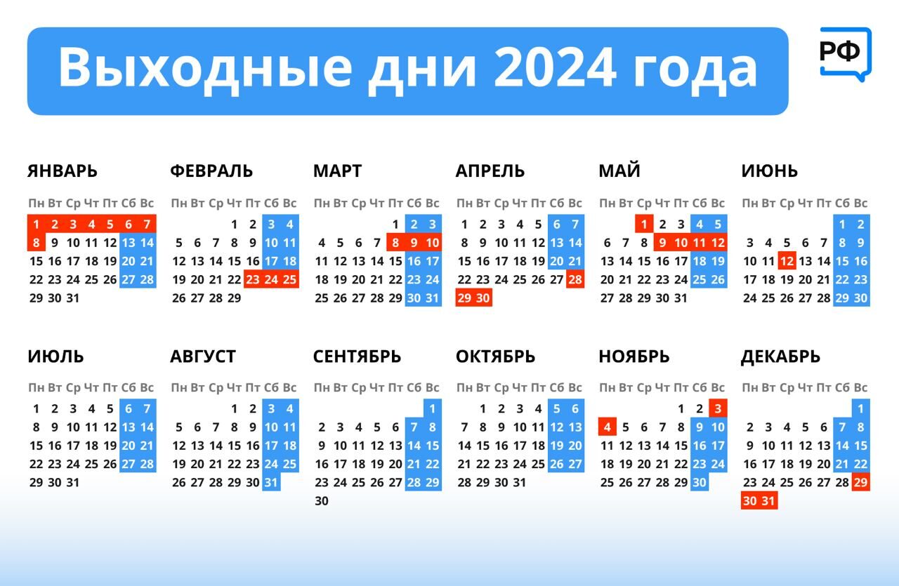 Правительство России утвердило календарь выходных на 2024 год