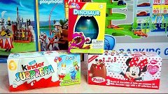 Dinosaur Surprise Egg and Minnie Surprise Eggs and Kinder Su...