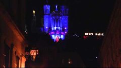 Basilica of Notre Dame Fourviere, Lyon, France during Fete d...