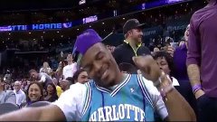 Cam Newton Hits the Dab Sitting Courtside at the Hornets Gam...