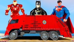 GARBAGE TRUCKS with Superman Ironman Batman FUN TRASH PARTY ...