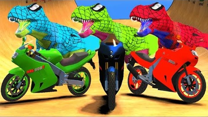 Funny Dinosaurs Spiderman EPIC MOTORBIKE DINO PARTY Nursery Rhymes Children's Songs