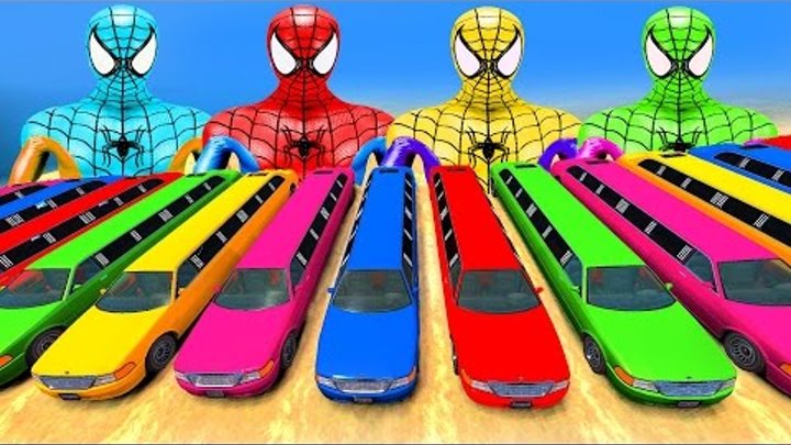 COLORS LONG CARS with COLORS Spiderman Cartoon for Kids and Nursery Rhymes Songs for Children