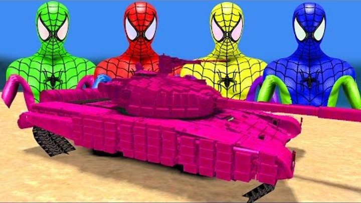 COLOR TANKS PARTY with FUNNY Spiderman and Cars for Kids Nursery Rhymes Songs